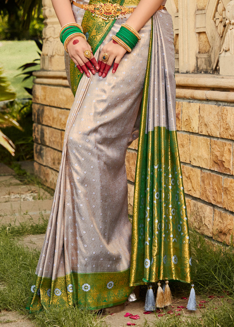 Tana Grey and Green Woven Kanjivaram Silk Saree
