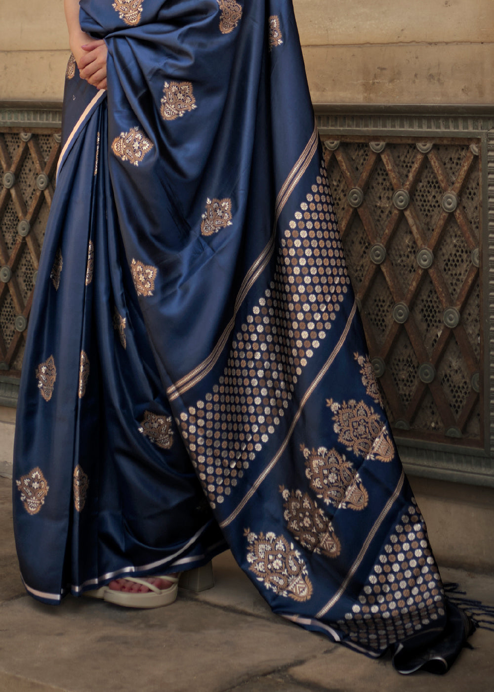 Buy MySilkLove Bluewood Woven Banarasi Satin Silk Saree Online