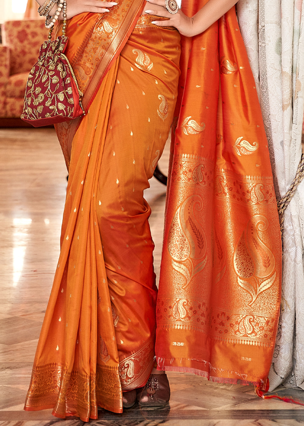 Buy MySilkLove Jaffa Orange Woven Banarasi Soft Silk Saree Online