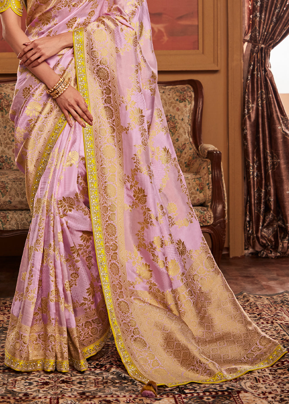 Buy MySilkLove Old Rose Pink Woven Banarasi Designer Silk Saree With Embroidered Blouse Online