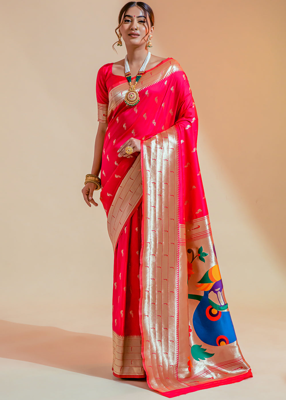Buy MySilkLove Scarlet Pink Woven Paithani Silk Saree Online