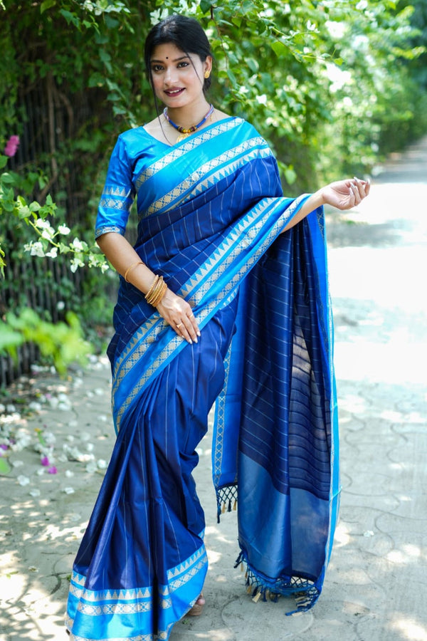 Denim Blue Woven Tussar Silk Saree