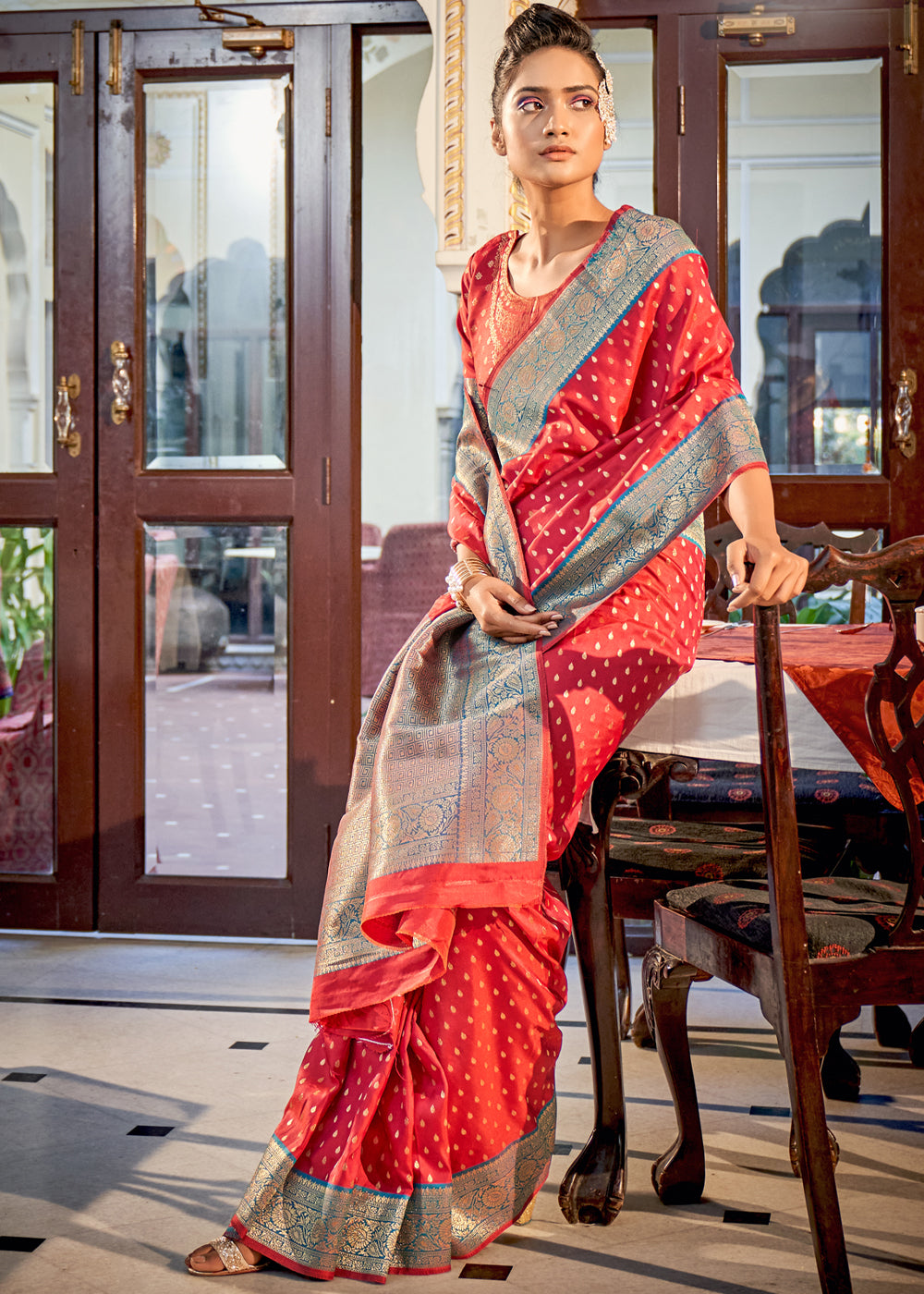 Buy MySilkLove Crimson Red Woven Banarasi Silk Saree Online