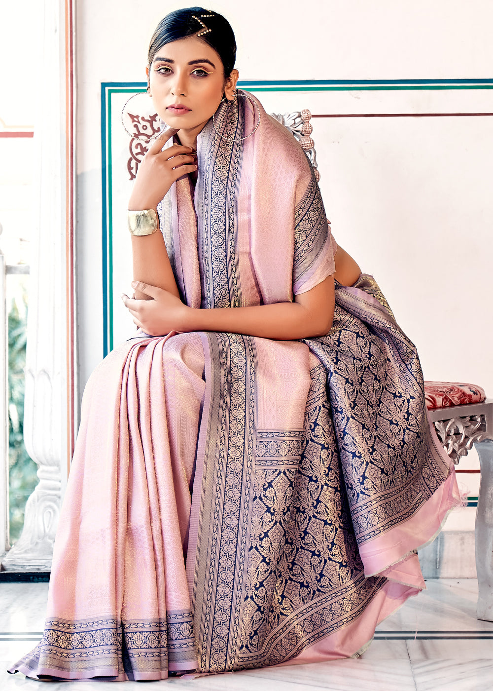 Buy MySilkLove Beauty Bush Pink Woven Kanjivaram Silk Saree Online