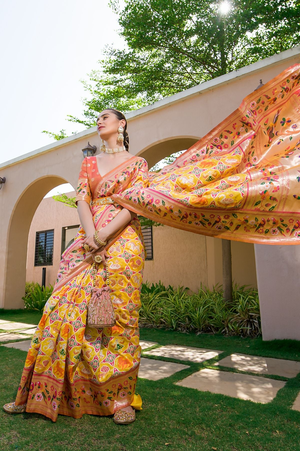 Buy MySilkLove Old Gold Yellow Woven Paithani Silk Saree Online