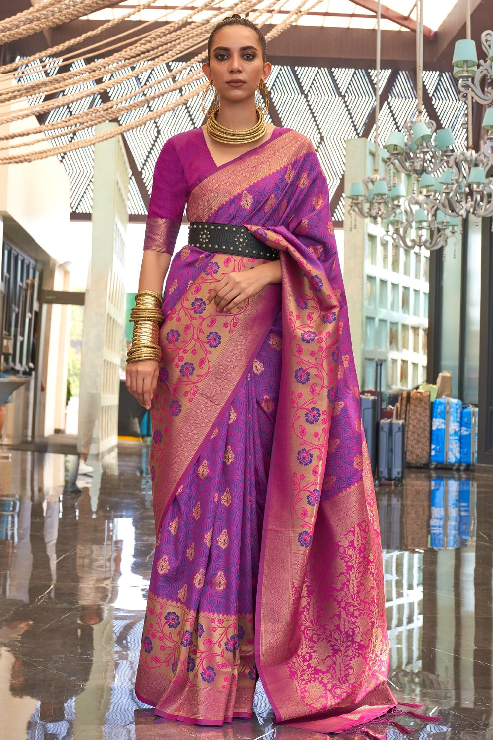 Buy MySilkLove Eggplant Purple Woven Handloom  Banarasi  Silk Saree Online