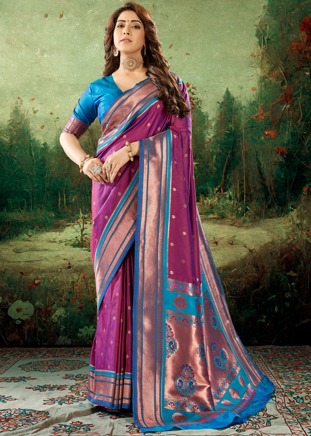 Buy MySilkLove Royal Heath Purple Woven Paithani Soft Silk Saree Online