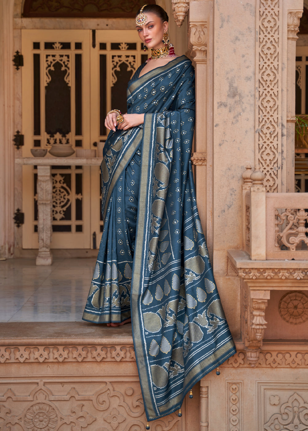 Buy MySilkLove Nevada Blue Woven Banarasi Soft Silk Saree Online