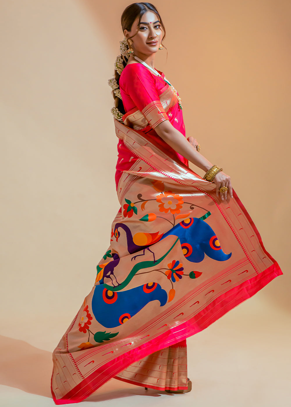 MySilkLove Scarlet Pink Woven Paithani Silk Saree