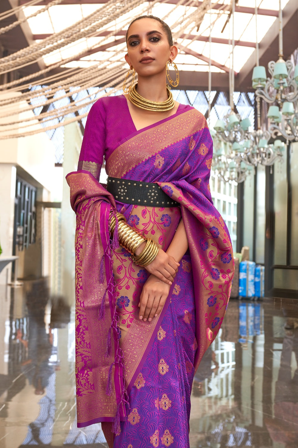 Buy MySilkLove Eggplant Purple Woven Handloom  Banarasi  Silk Saree Online