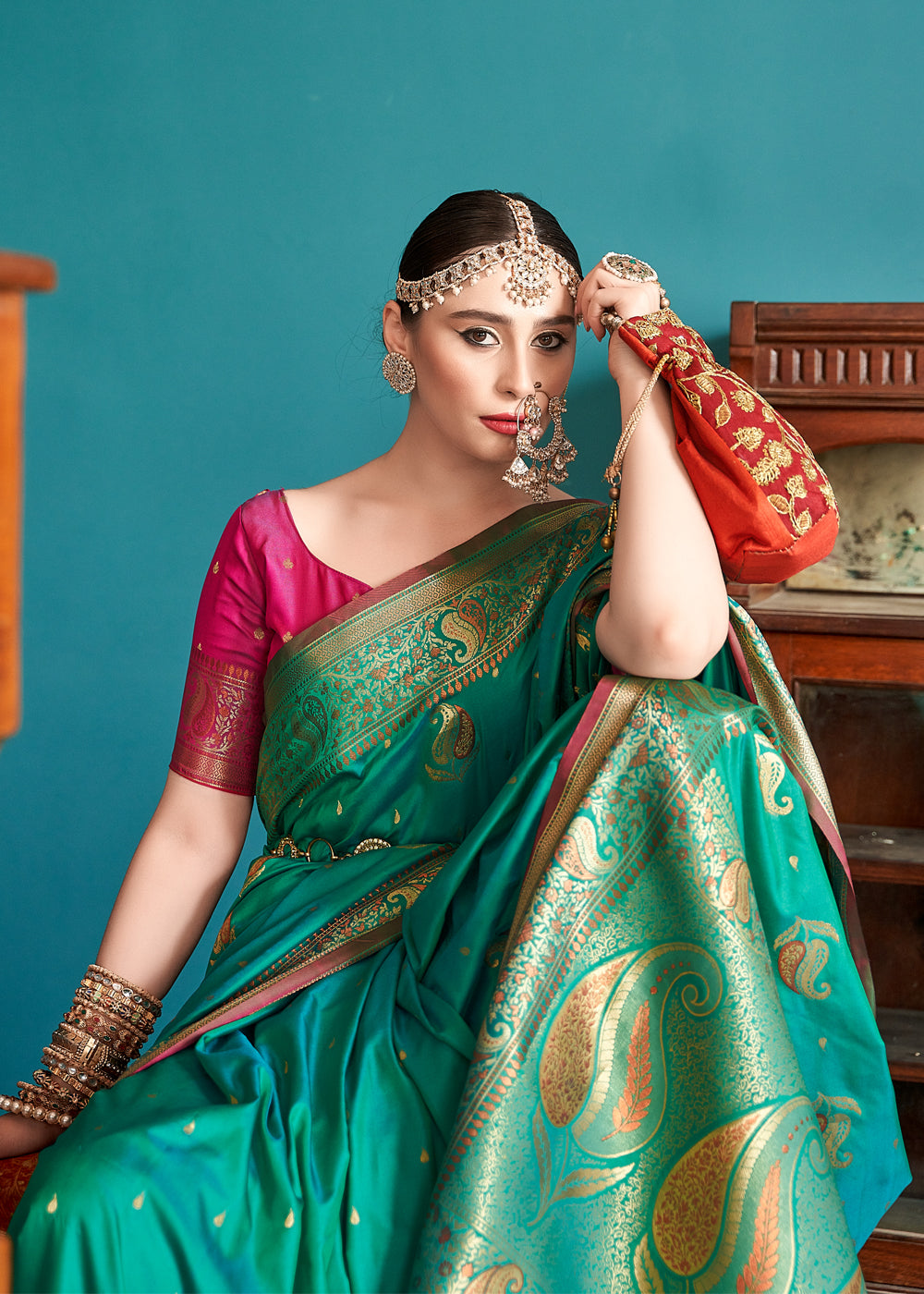 Buy MySilkLove Jewel Green Woven Banarasi Soft Silk Saree Online