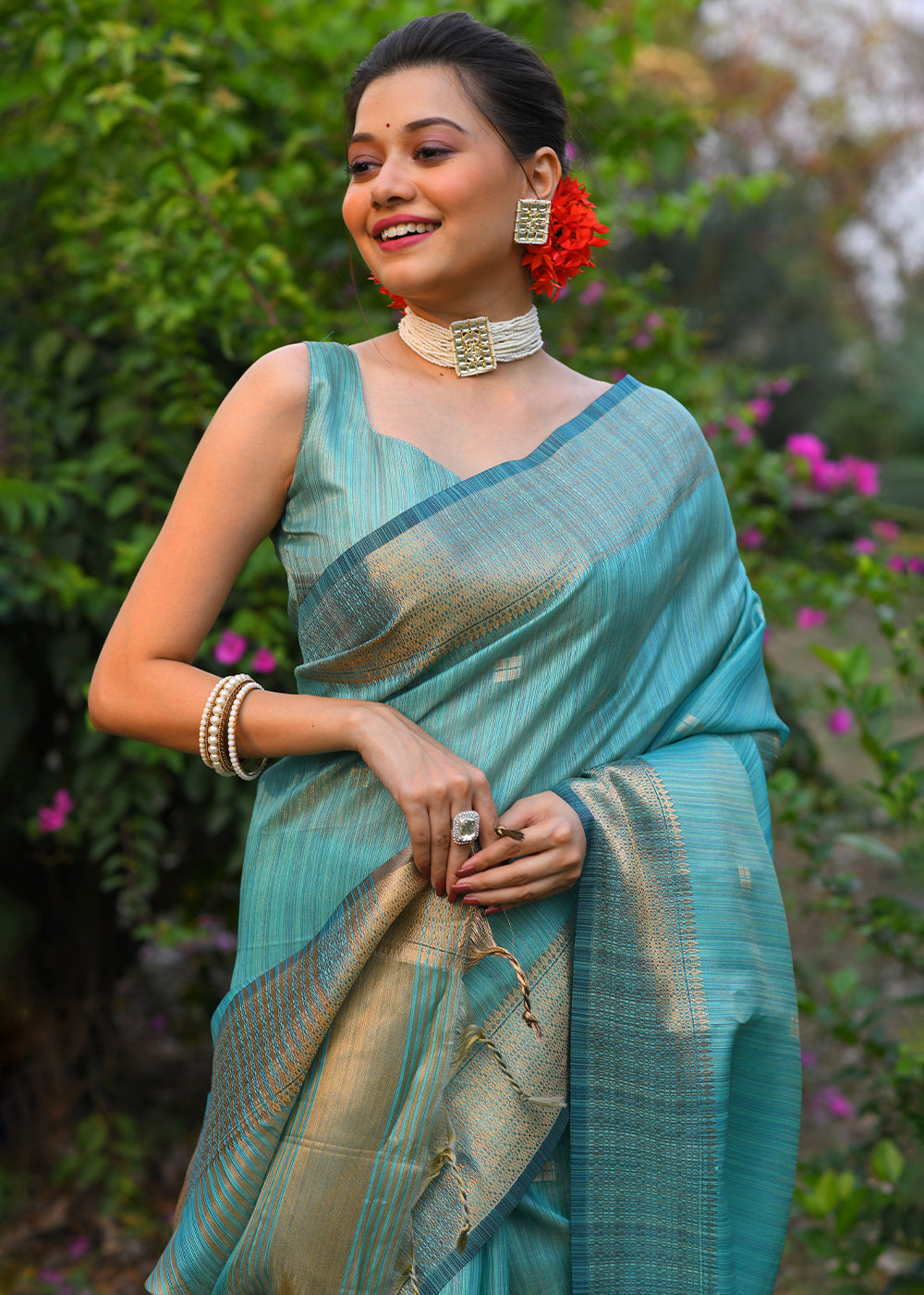 Buy MySilkLove Tradewind Blue Maheshwari Woven Silk Saree Online