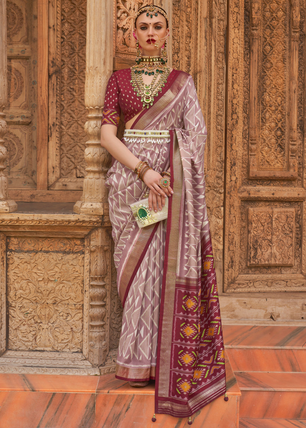 Buy MySilkLove Blast Off Bronze Brown Woven Patola Silk Saree Online