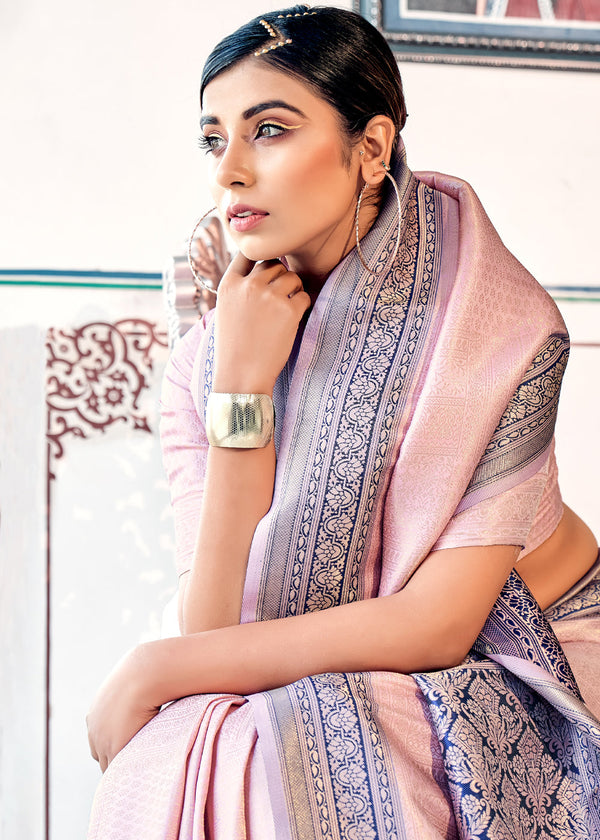 Beauty Bush Pink Woven Kanjivaram Silk Saree