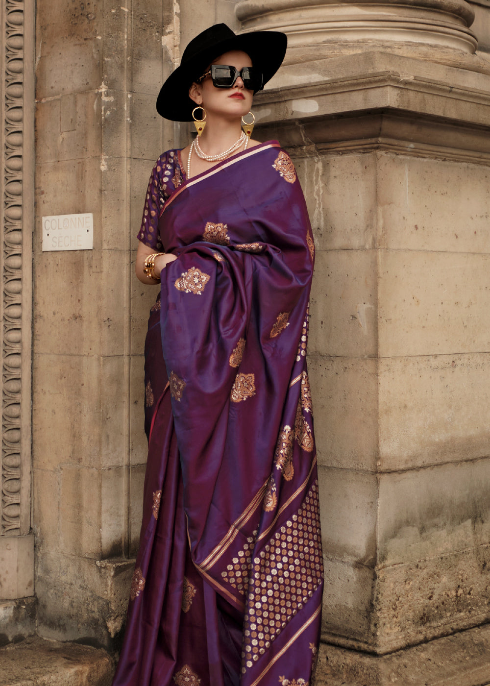 Buy MySilkLove Eggplant Purple Woven Banarasi Satin Silk Saree Online