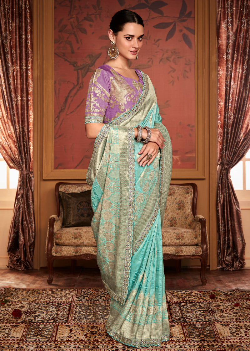 Sinbad Blue Woven Banarasi Designer Silk Saree With Embroidered Blouse –  MySilkLove