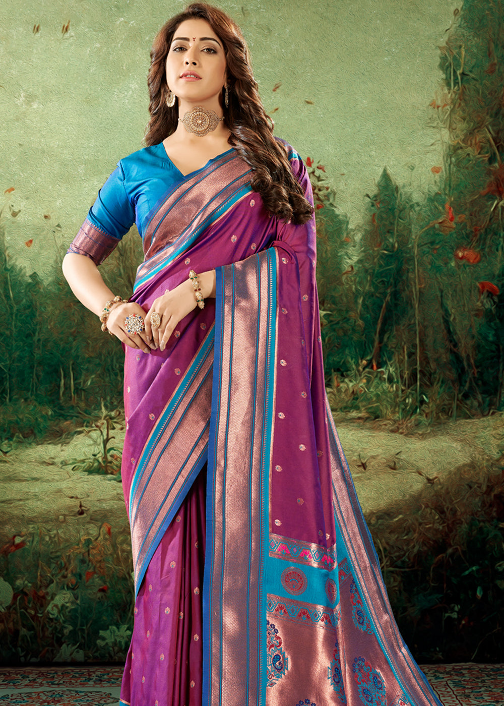 Buy MySilkLove Royal Heath Purple Woven Paithani Soft Silk Saree Online