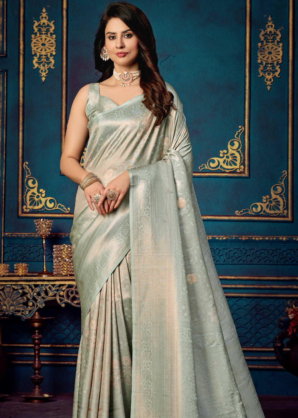 Buy MySilkLove Delta Grey Woven Banarasi Jacquard Silk Saree Online