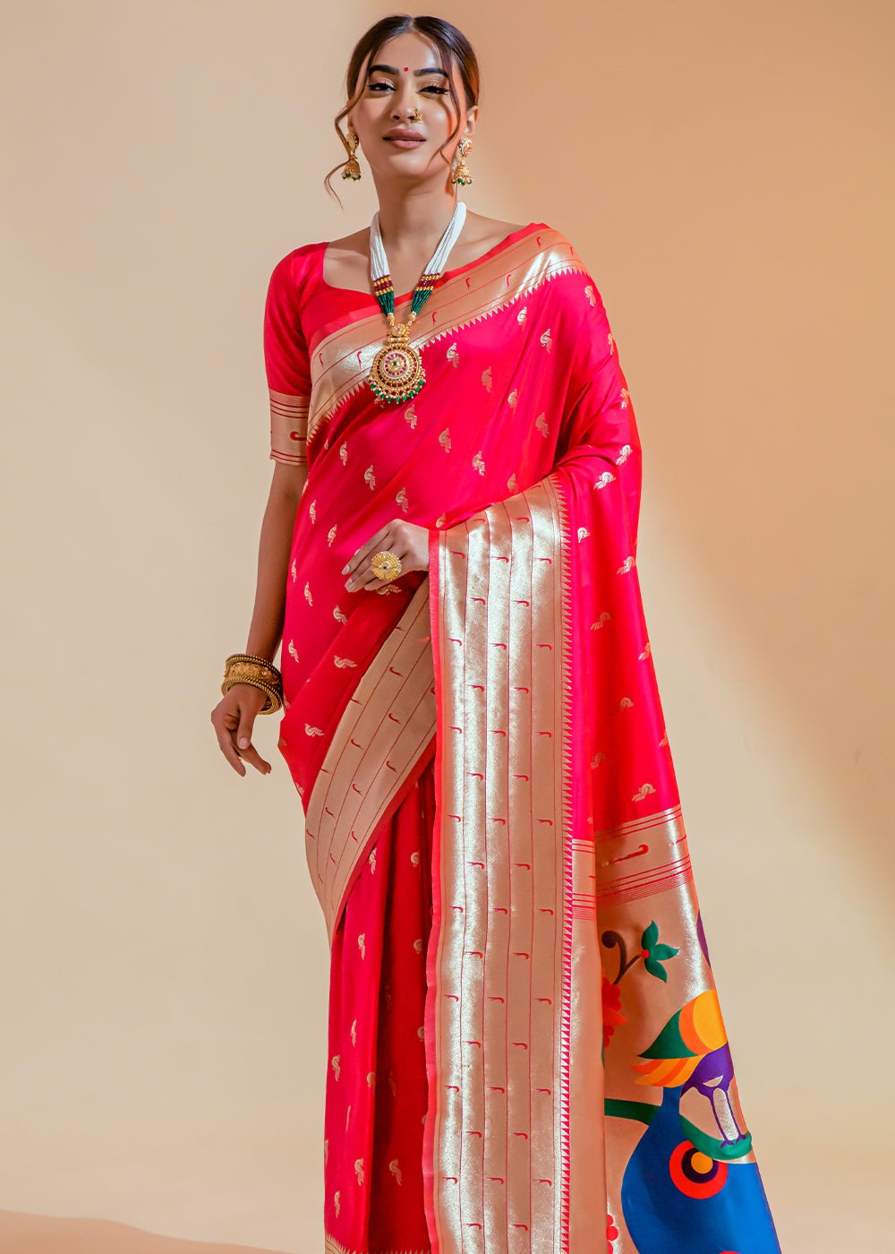 Buy MySilkLove Scarlet Pink Woven Paithani Silk Saree Online