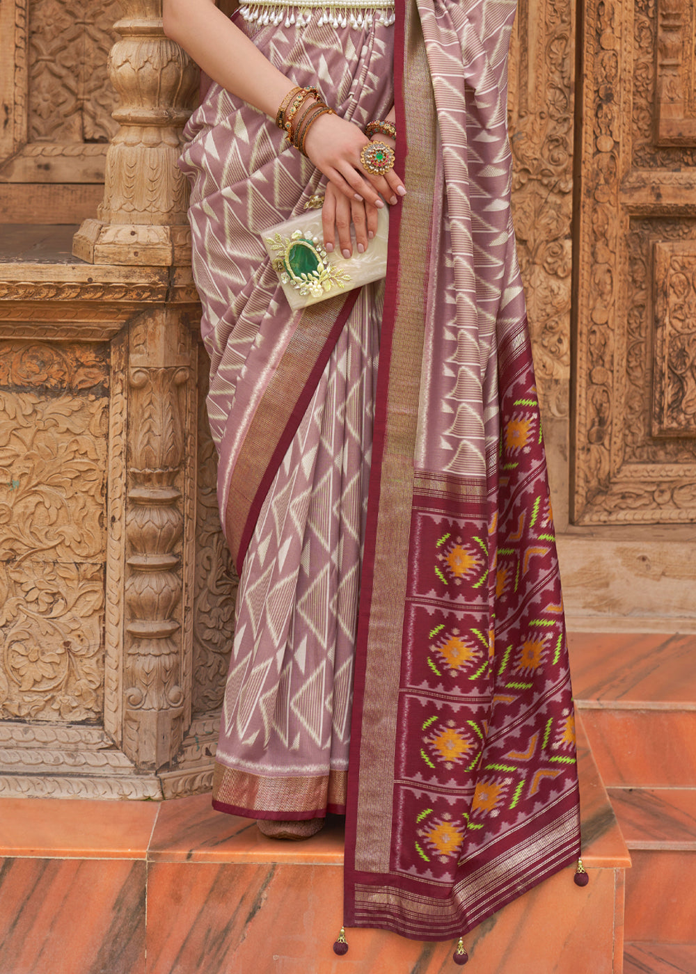 Buy MySilkLove Blast Off Bronze Brown Woven Patola Silk Saree Online