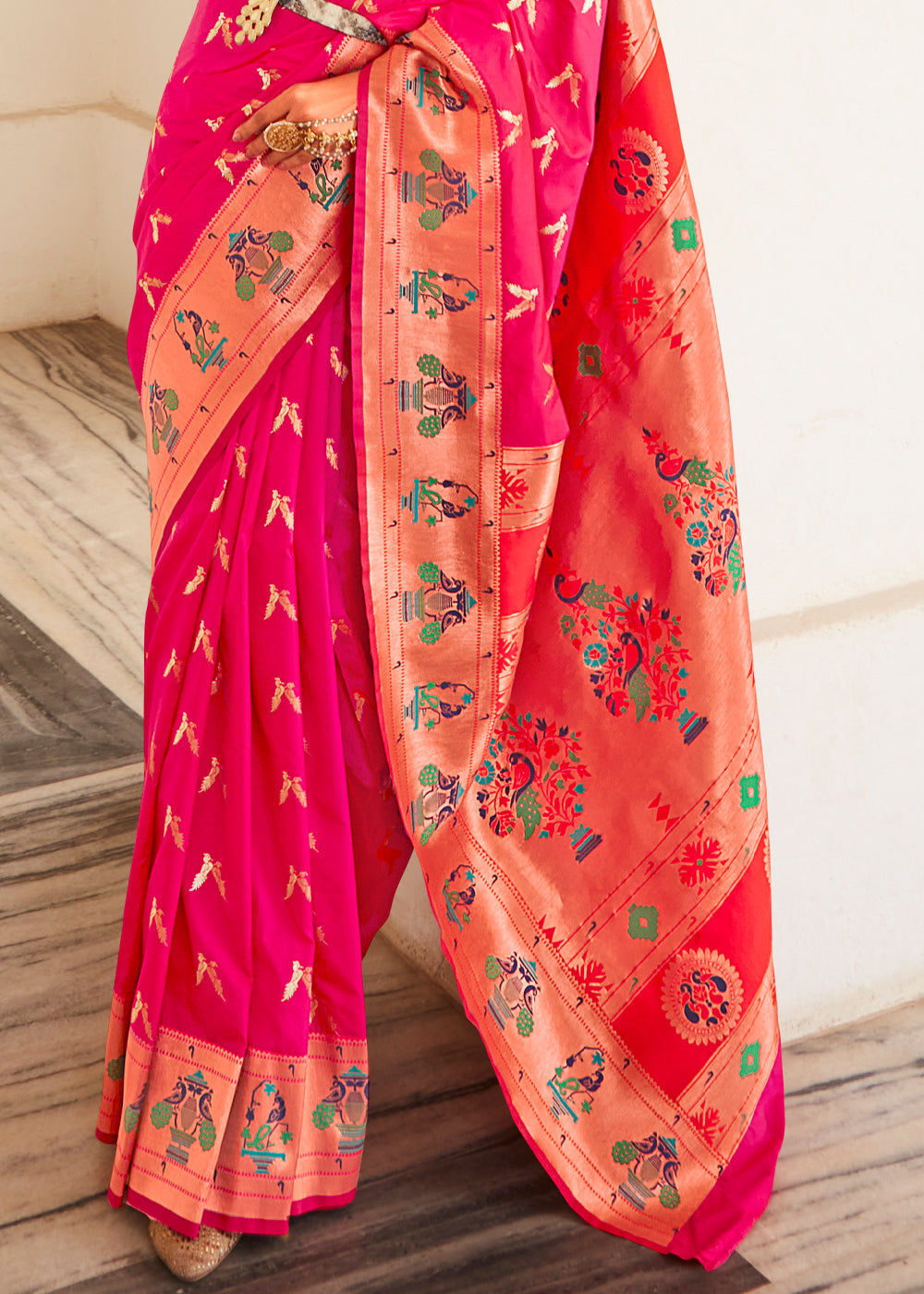 Buy MySilkLove Amaranth Pink Zari Woven Paithani Silk Saree Online