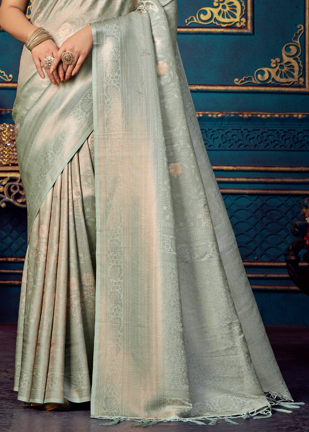 Buy MySilkLove Delta Grey Woven Banarasi Jacquard Silk Saree Online