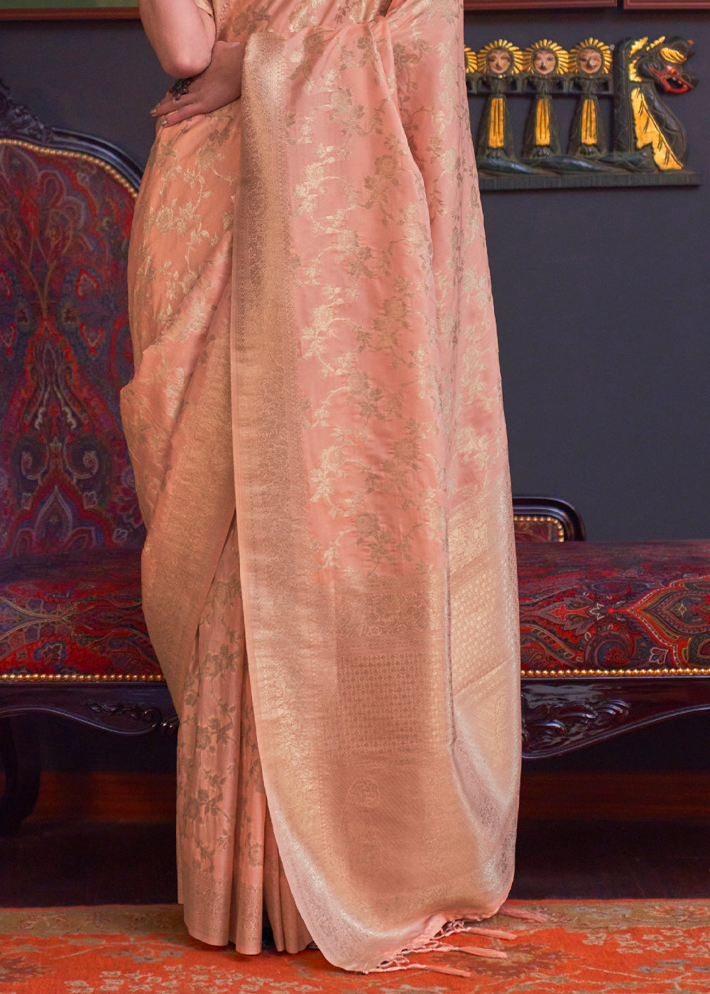 Buy MySilkLove Manhattan Peach Banarasi Katan Silk Saree Online