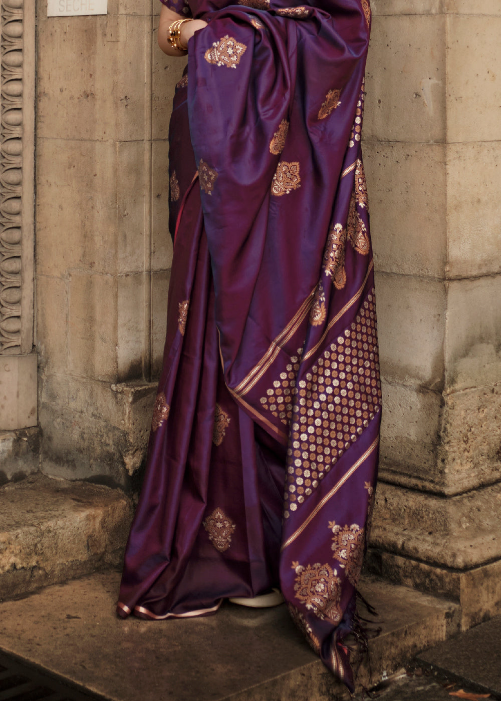 Buy MySilkLove Eggplant Purple Woven Banarasi Satin Silk Saree Online