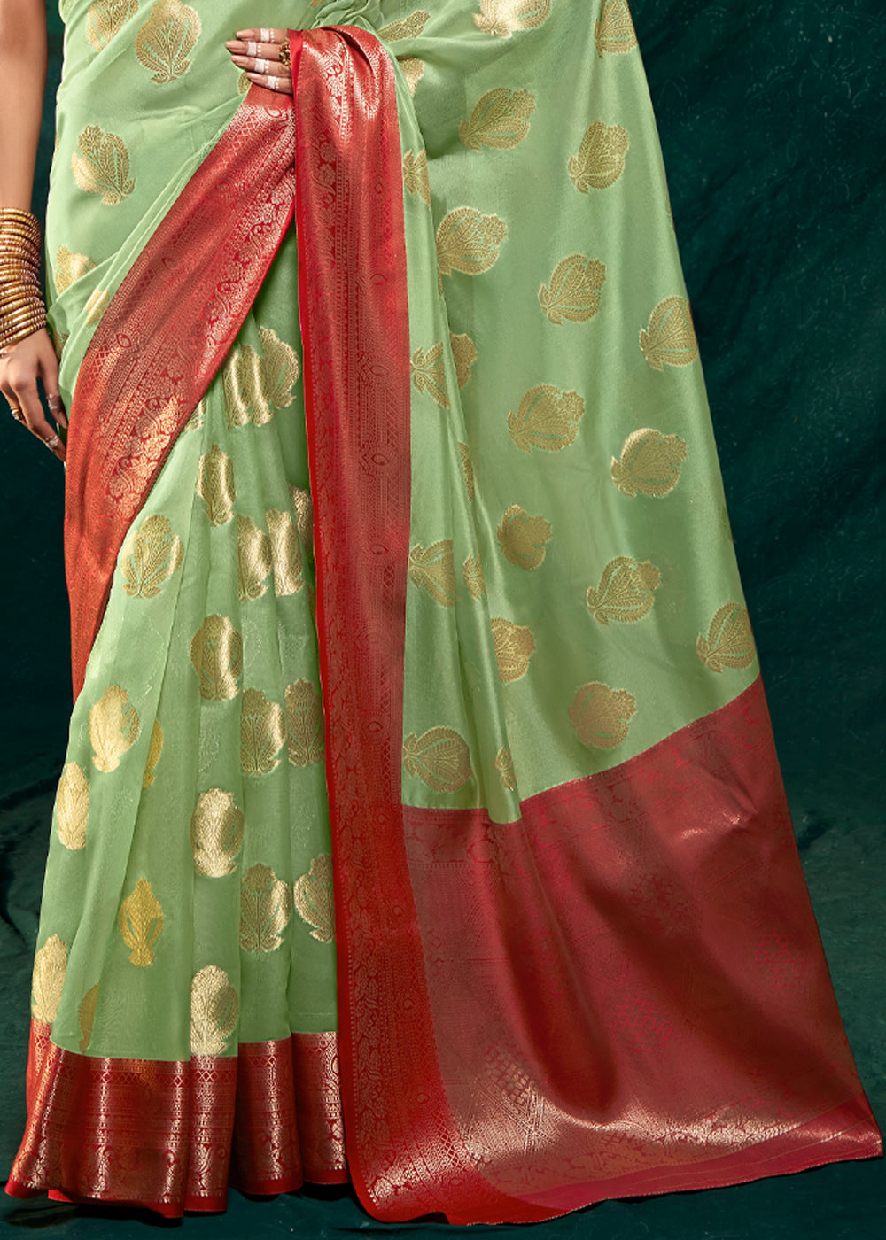 Buy MySilkLove Olivine Green Woven Banarasi Organza Silk Saree Online