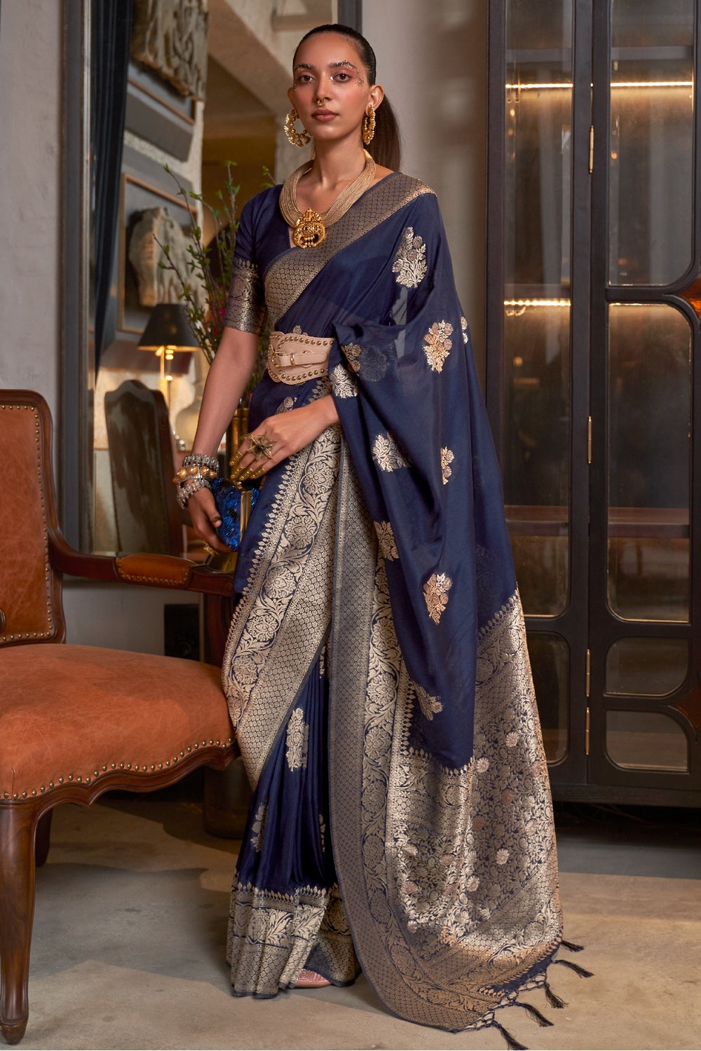 Buy MySilkLove Martinique Blue Woven Georgette Silk Saree Online