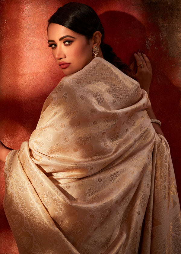 Calico Cream Woven Kanjivaram Silk Saree