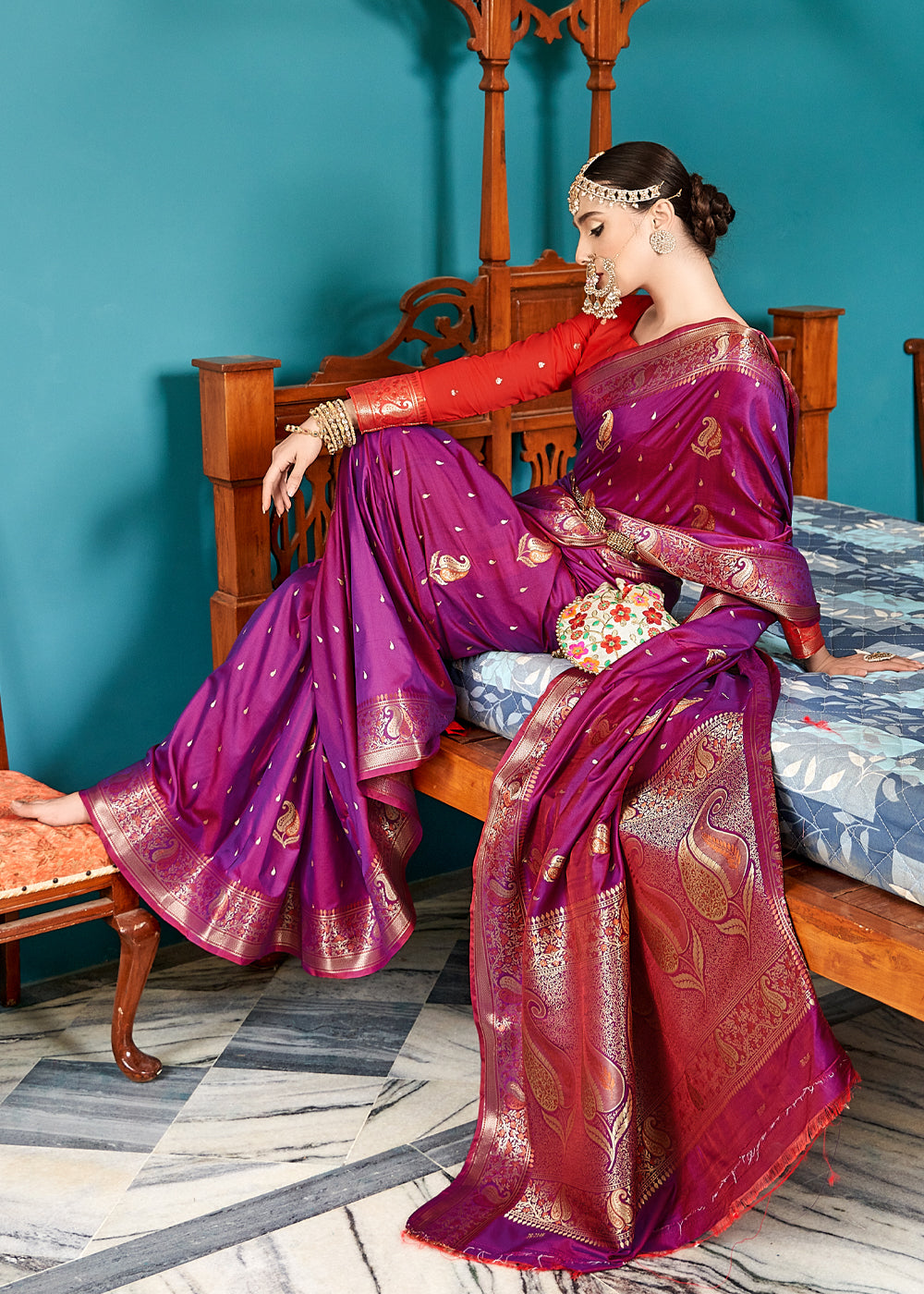 Buy MySilkLove Mystic Pearl Purple Woven Banarasi Soft Silk Saree Online