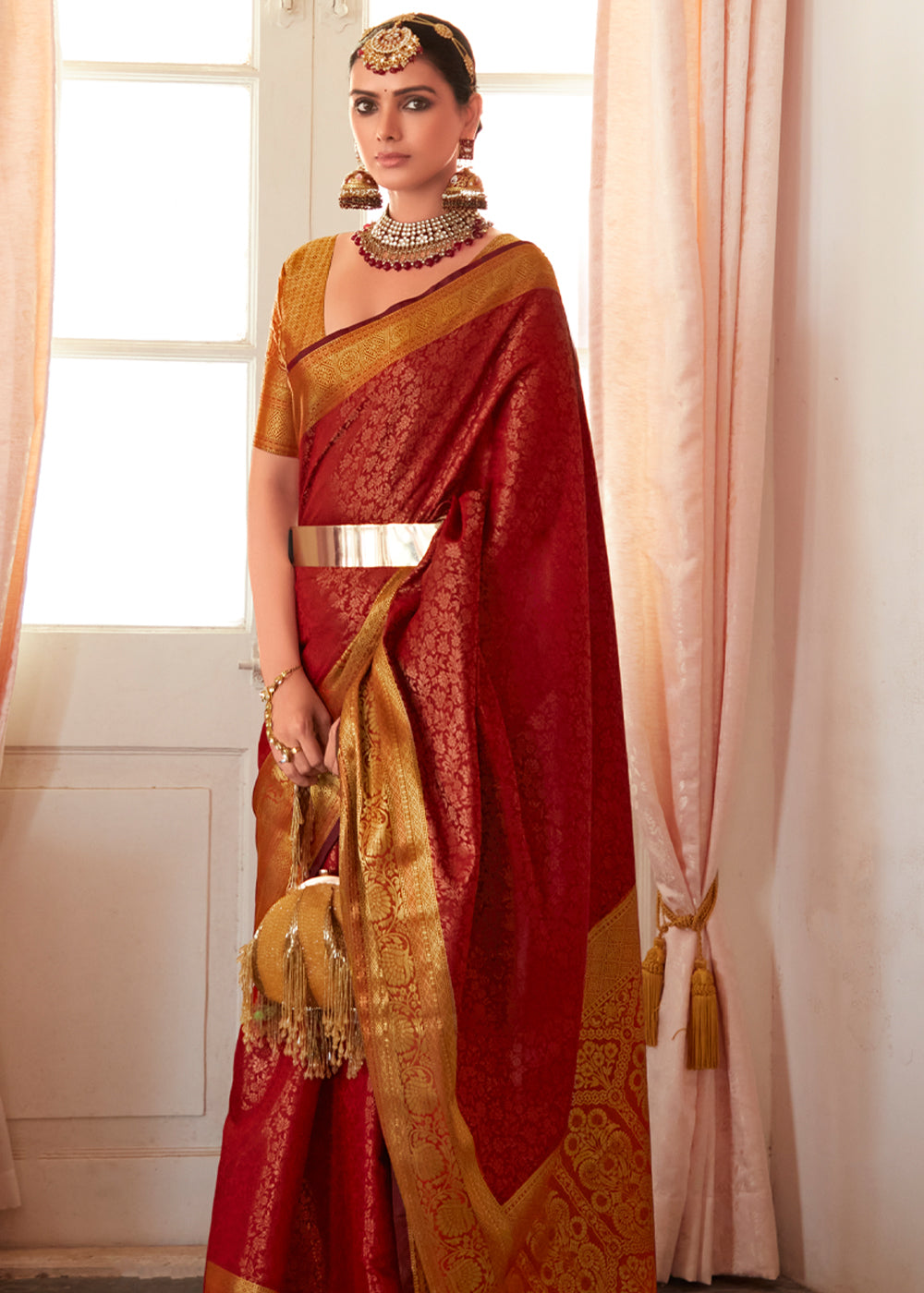 Buy MySilkLove Smokey Topaz Red Bronze Zari Woven Kanjivaram Silk Saree Online