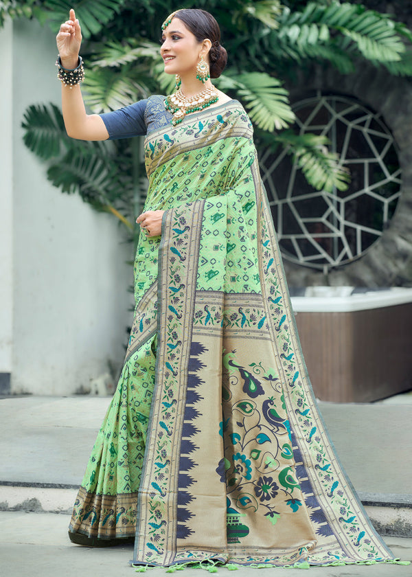 Pista Green Woven Paithani Patola Silk Saree
