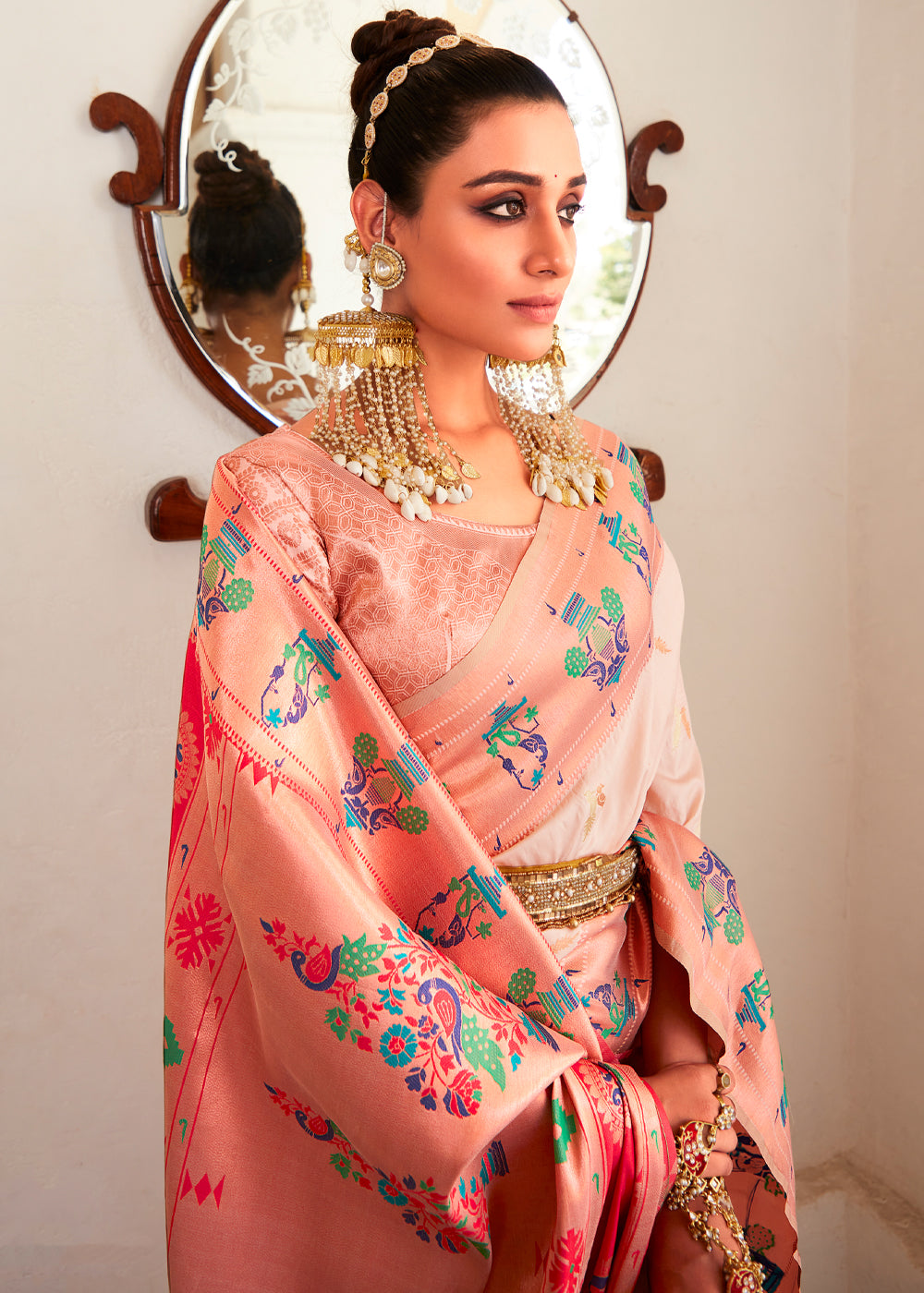 MySilkLove Cashmere Pink Zari Woven Paithani Silk Saree