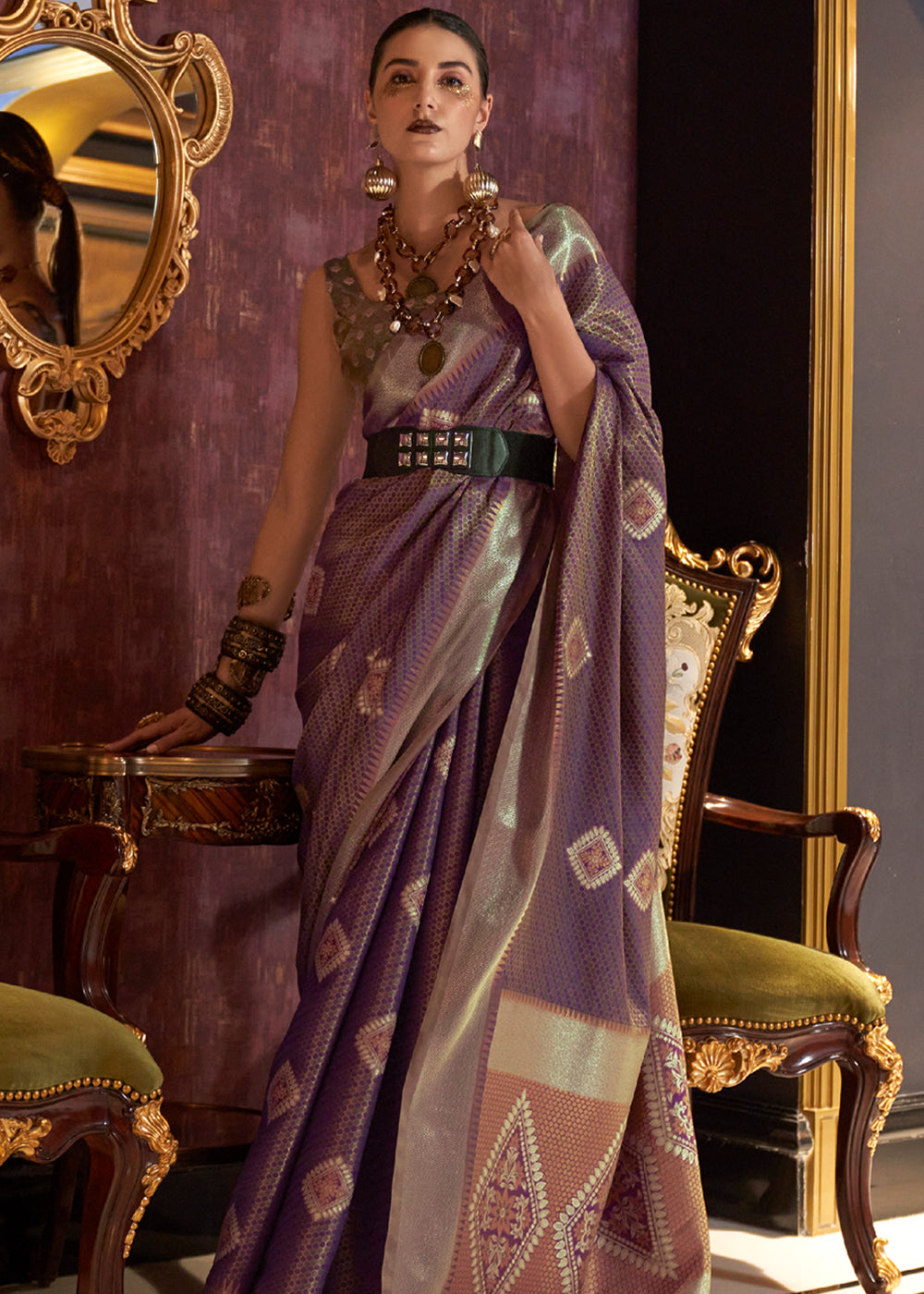 Buy MySilkLove Congo Purple Zari Woven Banarasi Silk Saree Online