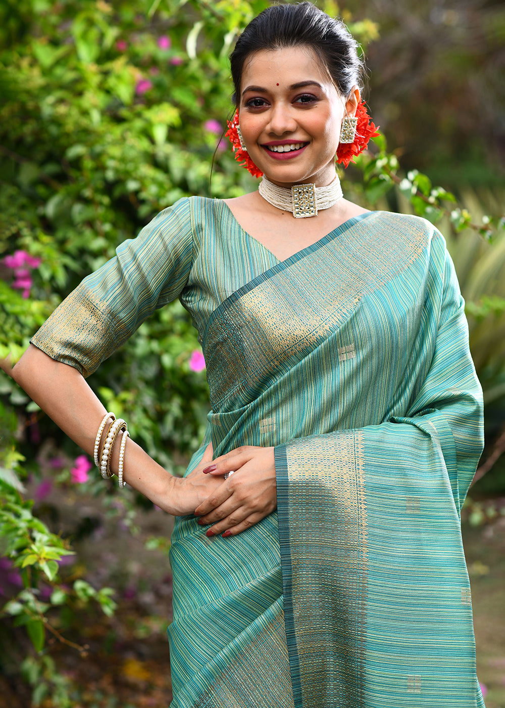 Buy MySilkLove Como Green Maheshwari Woven Silk Saree Online