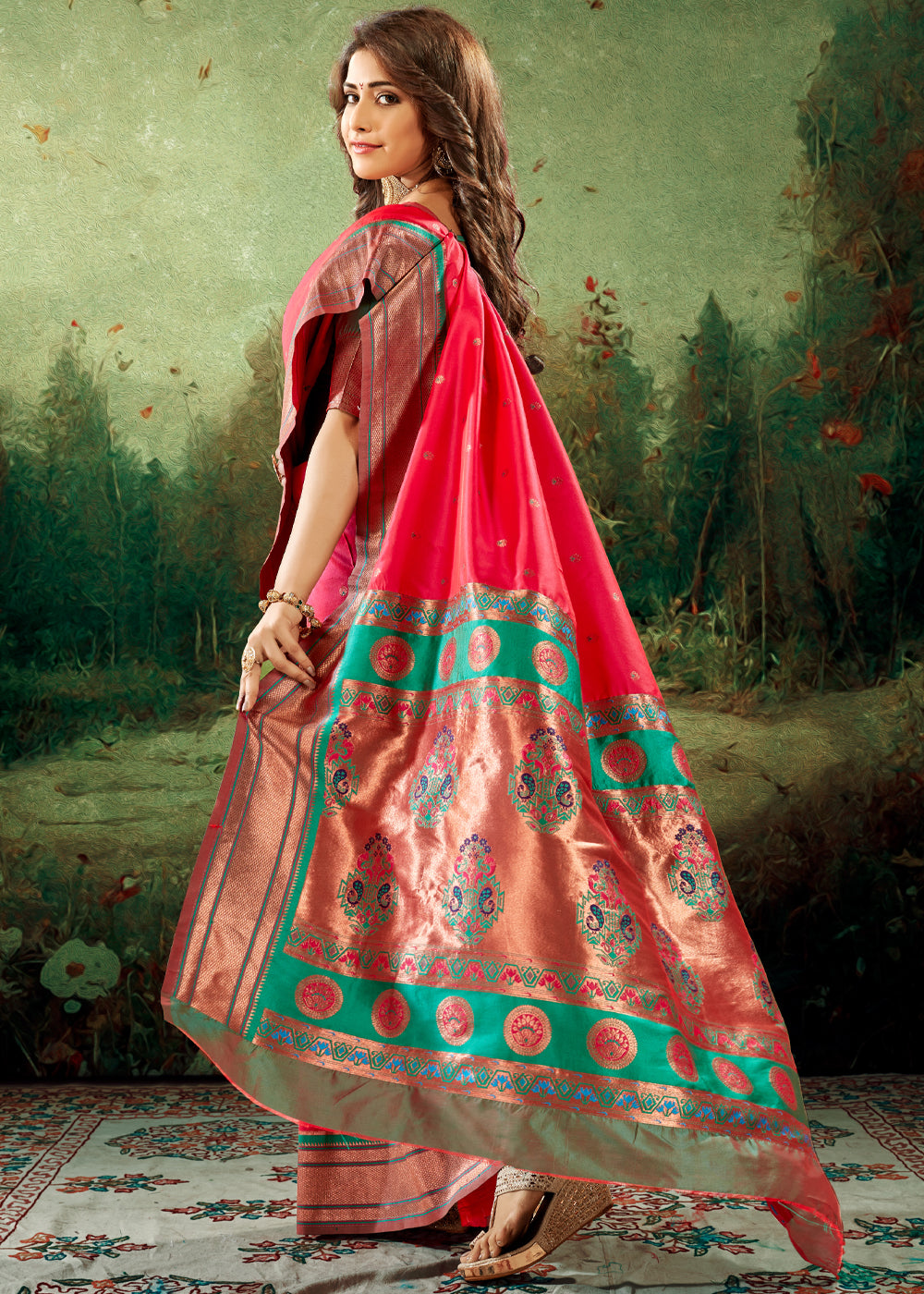 MySilkLove Scarlet Red Woven Paithani Soft Silk Saree