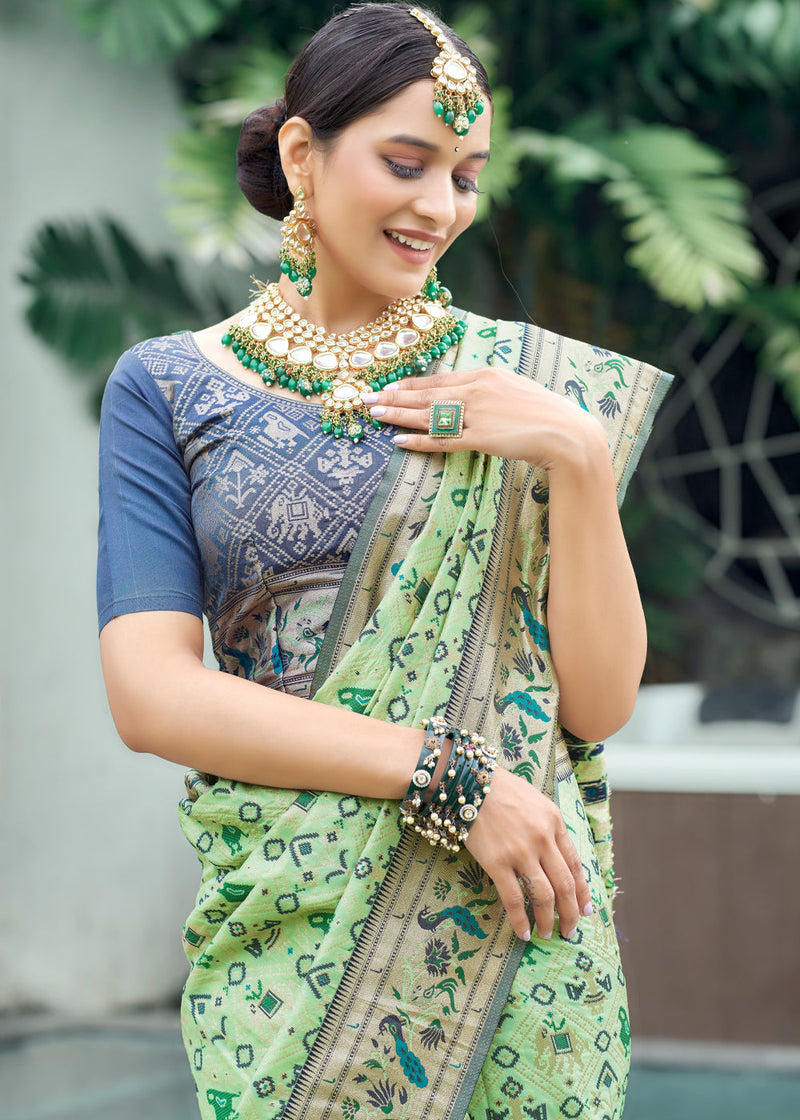 Pista Green Woven Paithani Patola Silk Saree