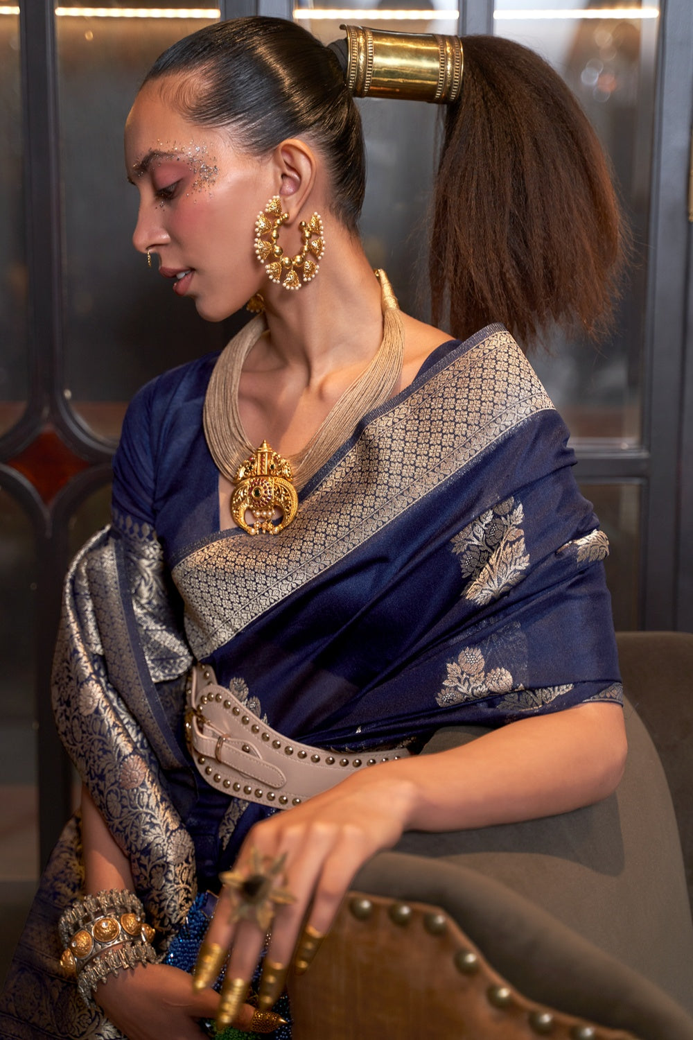 MySilkLove Martinique Blue Woven Georgette Silk Saree