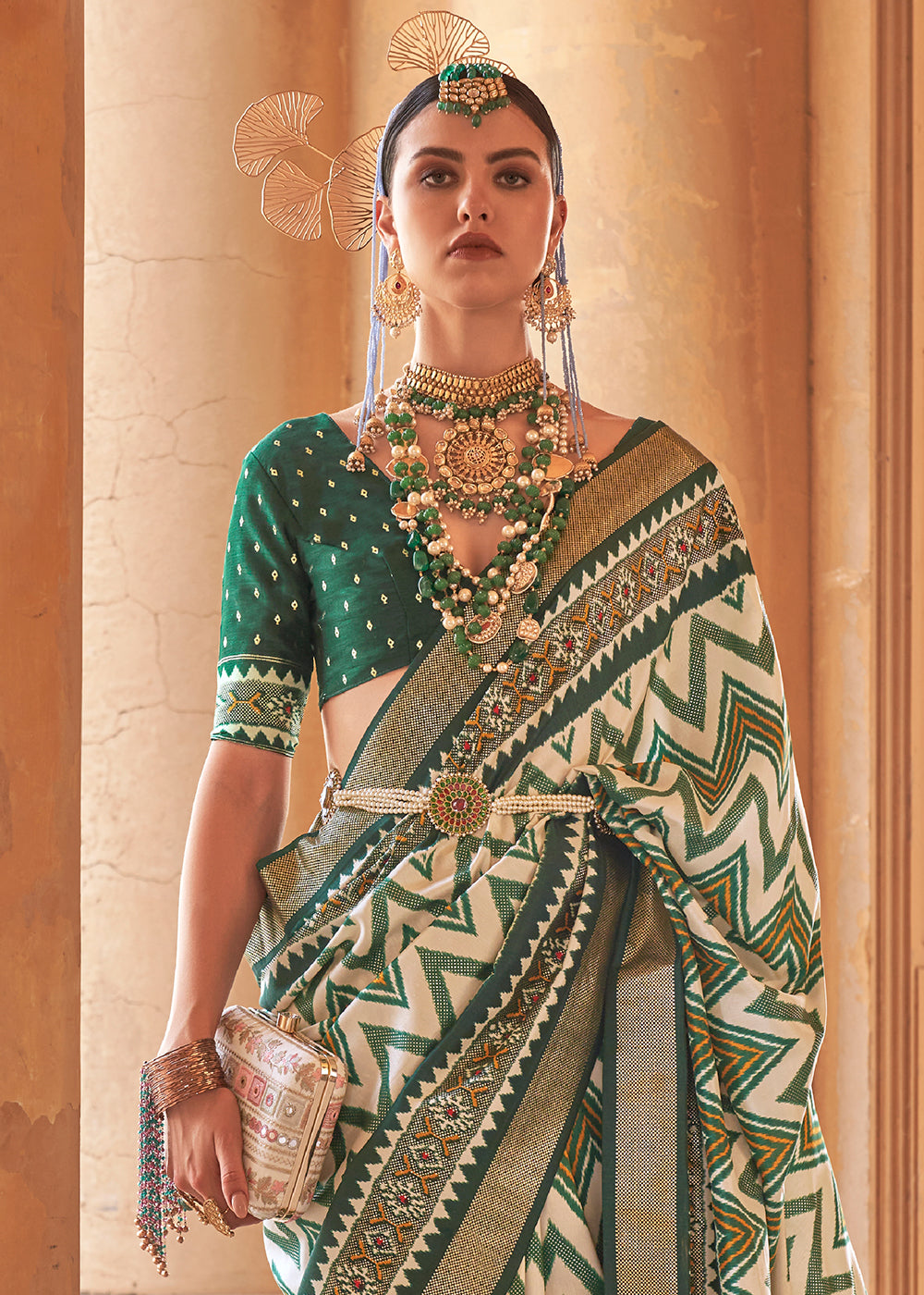 Buy MySilkLove Hemlock Green Designer Printed Patola Silk Saree Online