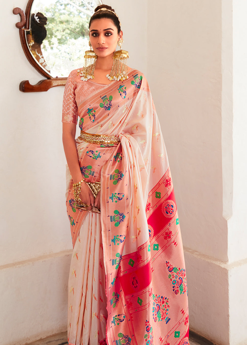 Buy MySilkLove Cashmere Pink Zari Woven Paithani Silk Saree Online