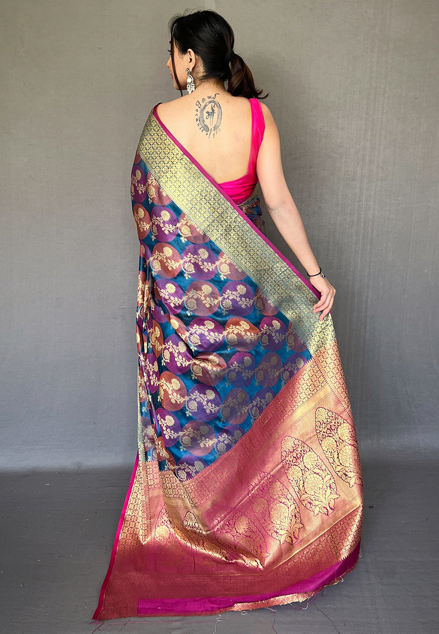 Buy MySilkLove Fiord Purple Organza Multicolor Contrast Zari Woven Saree Online