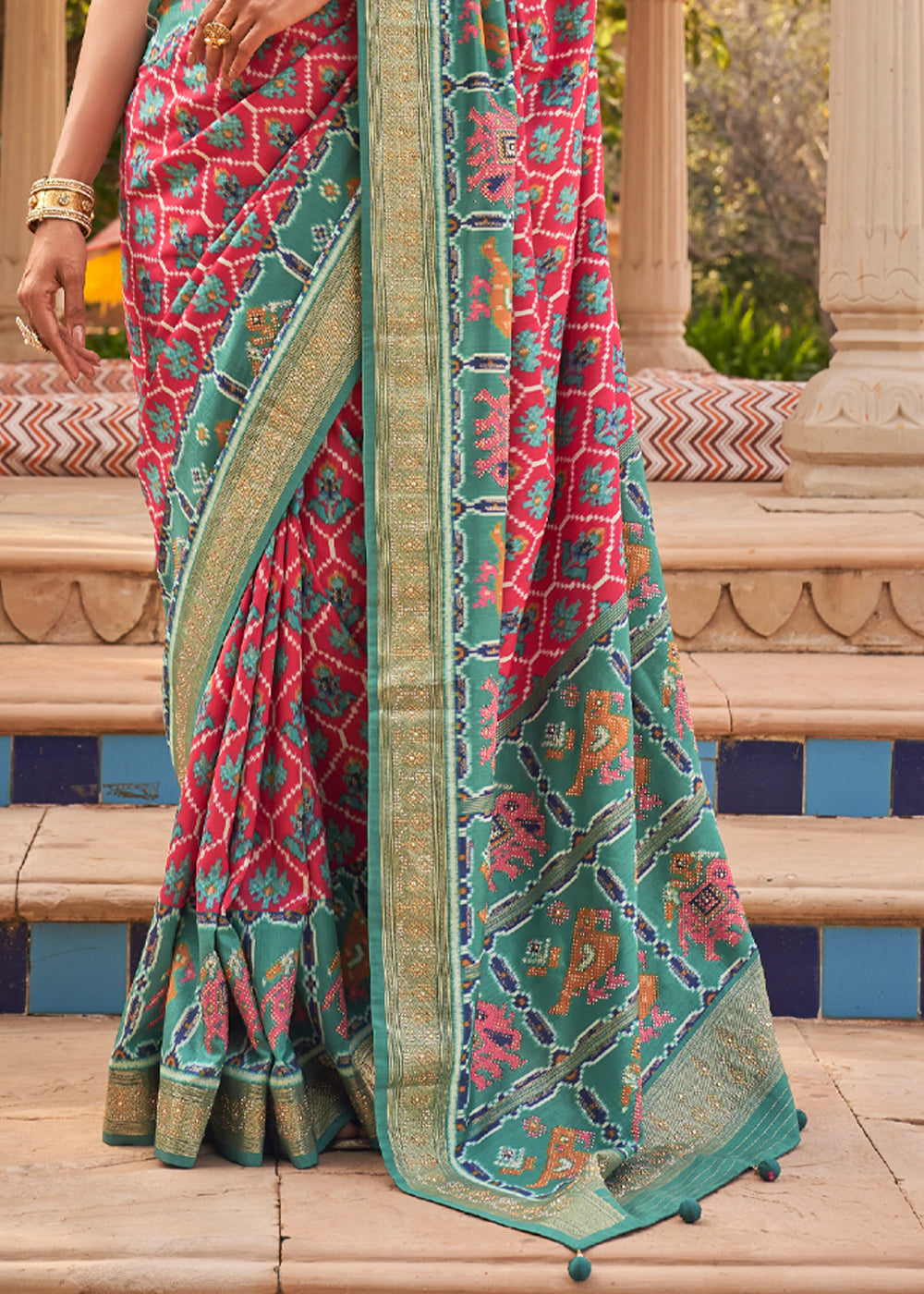 Buy MySilkLove Tulip Pink Printed Patola Silk Saree Online