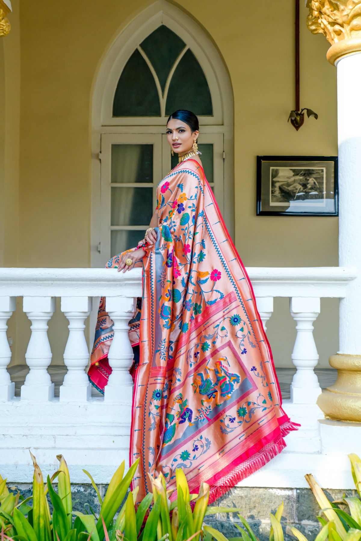 Buy MySilkLove Apricot Pink Woven Paithani Silk Saree Online