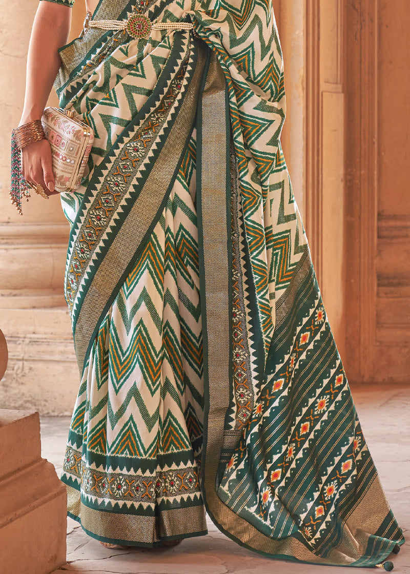 Grey and green printed silk saree - G3-WSA55092 | G3fashion.com