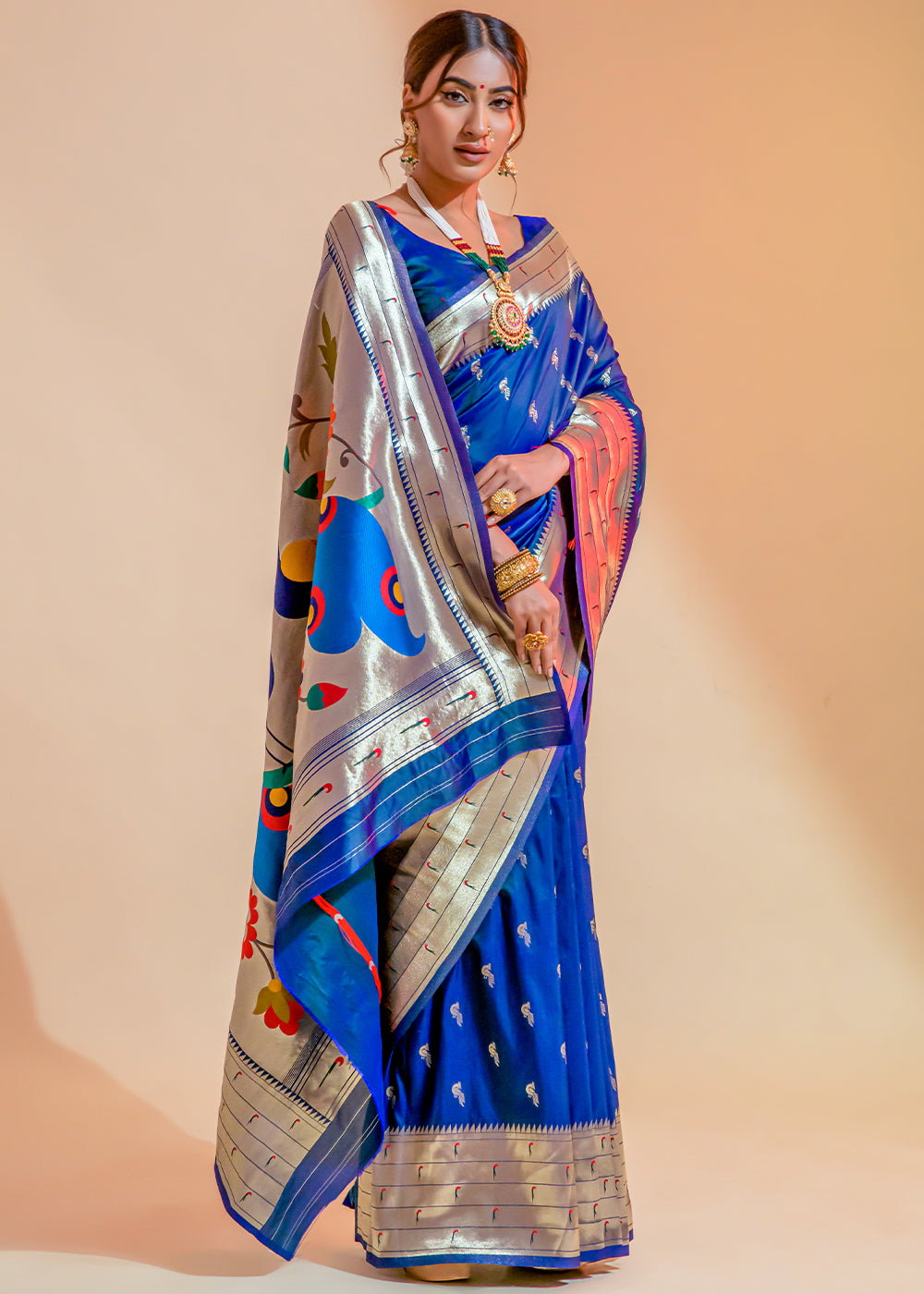 Buy MySilkLove Absolute Zero Blue Woven Paithani Silk Saree Online