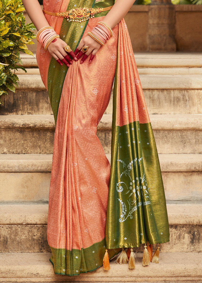 Royal Princess Golden Peach Woven Kanjivaram Saree – Zari Banaras