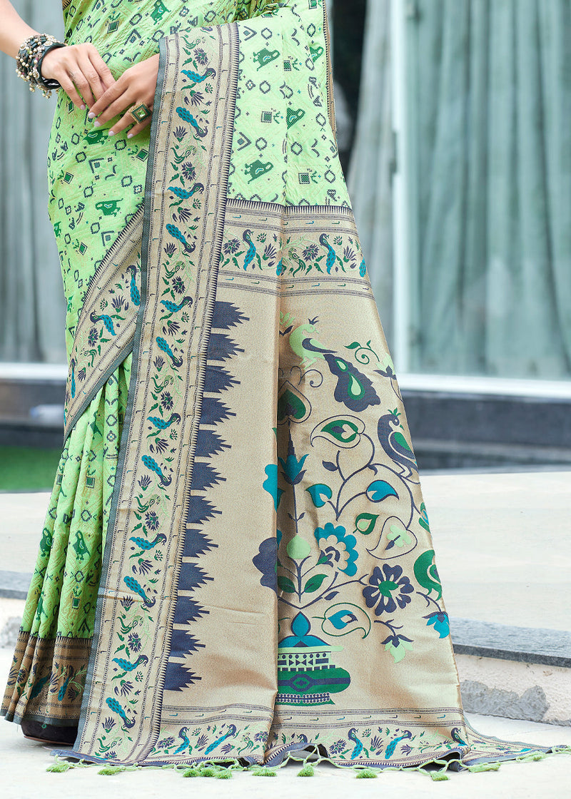 Pista Green Woven Paithani Patola Silk Saree