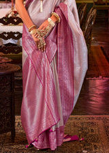 Cinnamon Grey and Pink Woven Kanjivaram Saree